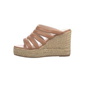 Stuart Weitzman Lilyana tan leather and espadrille platform wedge sandals, US 7
